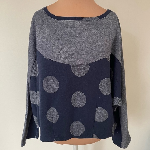 Anthropologie Postmark Polka Dot Blue Metallic Cropped Pullover Dolman Sweater L - Picture 4 of 12